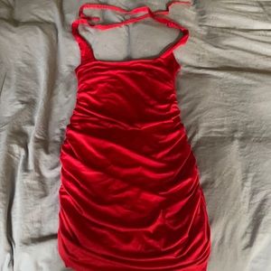 Red halter dress